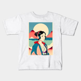 Ukiyo-e Headphone Girl #4 Kids T-Shirt